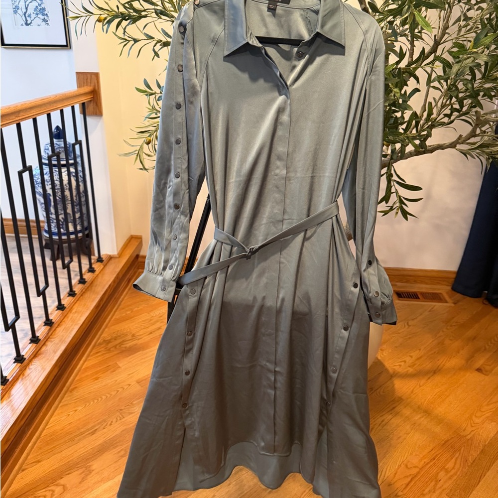 All Saints Teal High-Low Button Sleeve Dress - Picture 4 of 6